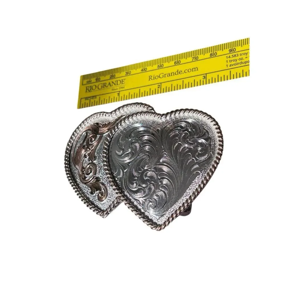 Vintage Montana Silversmith Double Heart Filagree Belt Buckle Teens Ladies Kids